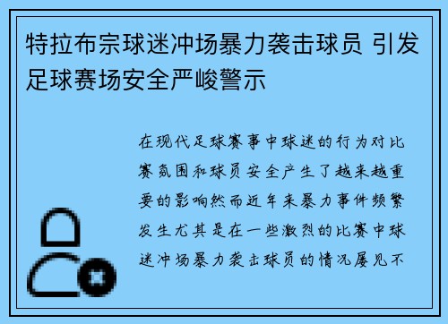 特拉布宗球迷冲场暴力袭击球员 引发足球赛场安全严峻警示